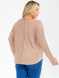 PLUS SIZE LONG SLEEVE V-NECK SOLID TOP