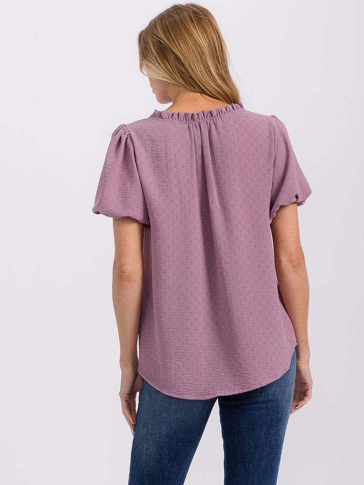 WOMEN'S SHORT PUFF SLEEVE V-NECK DETAILED BLOUSE