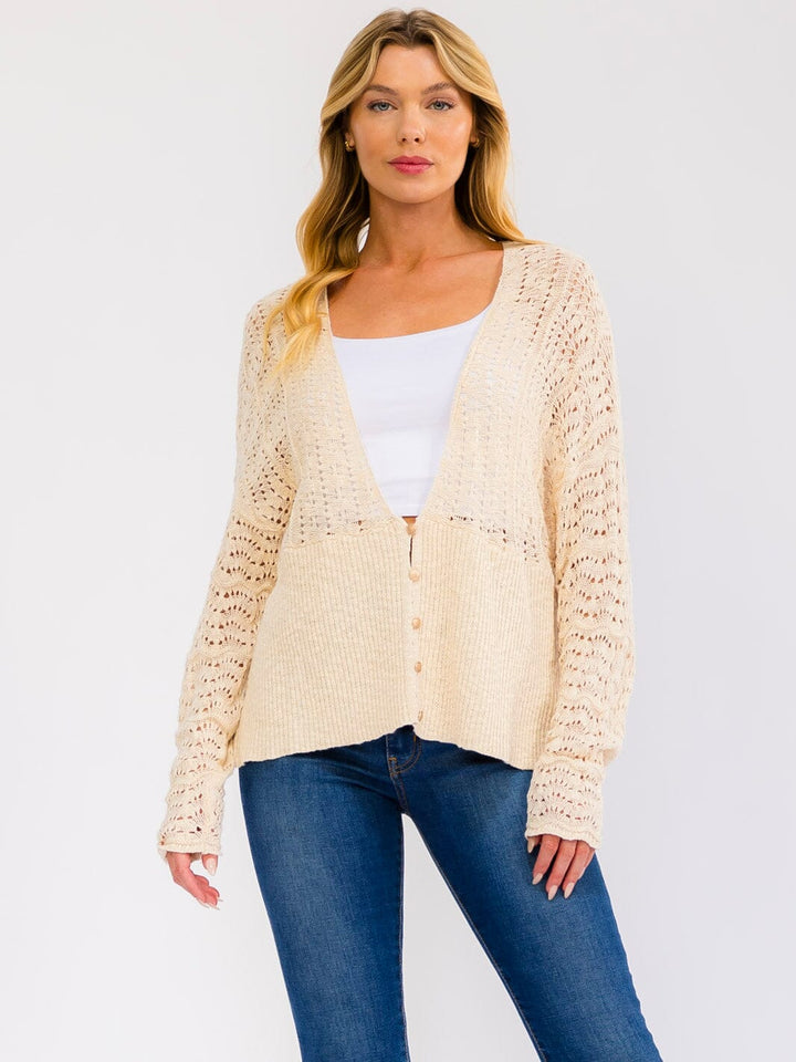 WOMEN'S LONG SLEEVE BUTTON CLOSURE KNIT CARDIGAN