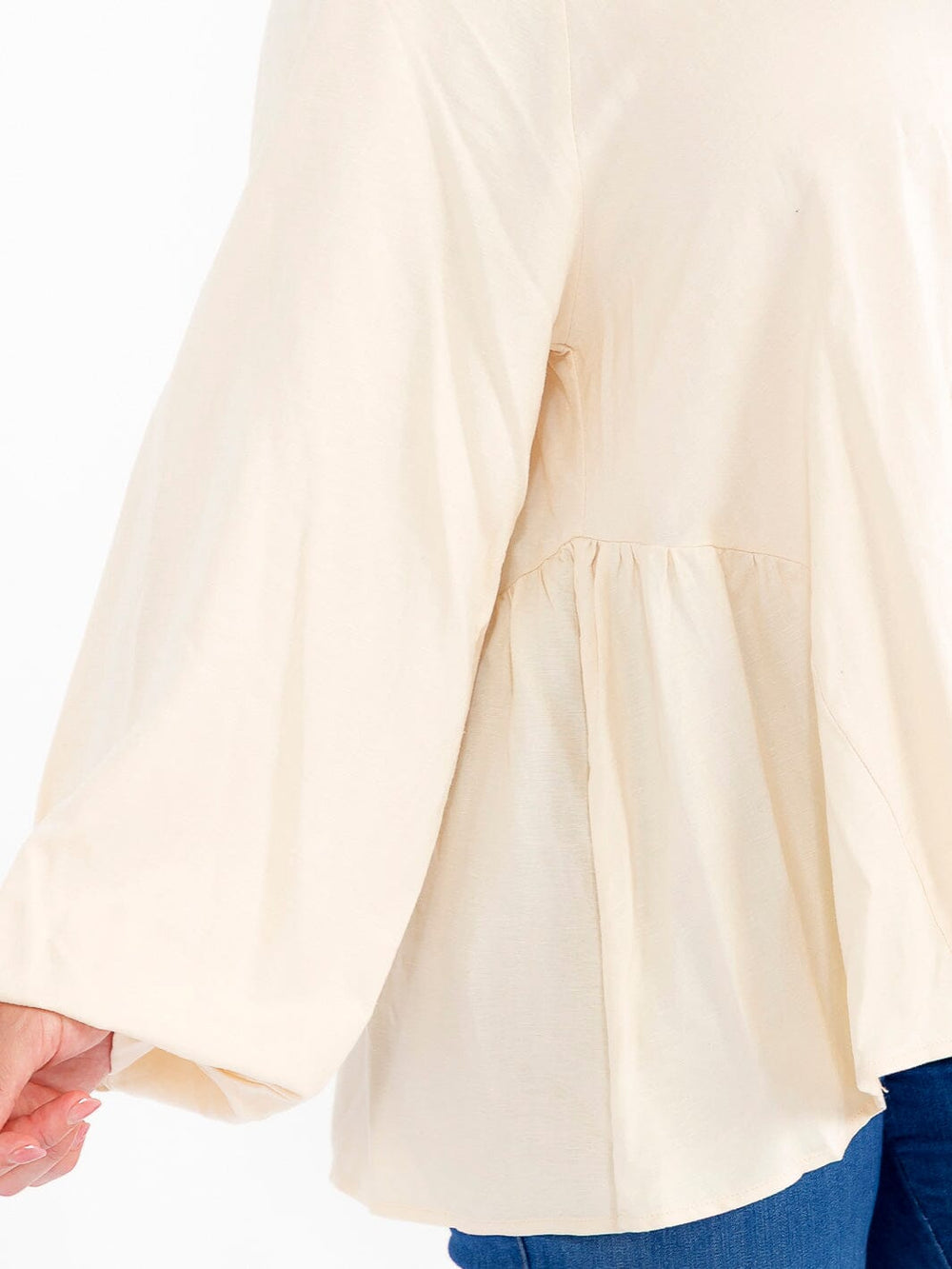 PLUS SIZE LONG PUFF SLEEVE OPEN BACK TUNIC TOP