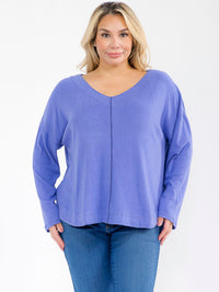 PLUS SIZE LONG SLEEVE V-NECK SOLID TOP