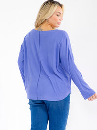 PLUS SIZE LONG SLEEVE V-NECK SOLID TOP