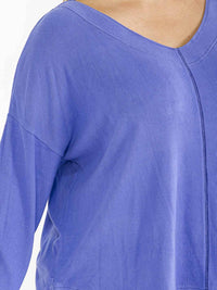PLUS SIZE LONG SLEEVE V-NECK SOLID TOP