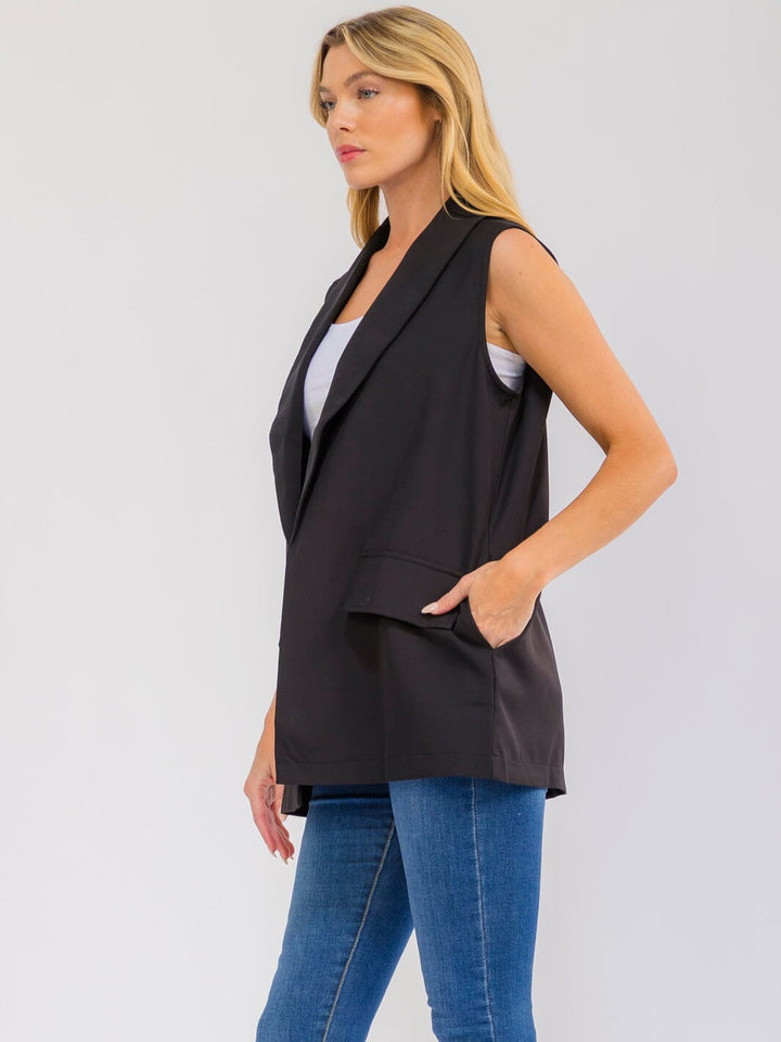 WOMENS SLEEVELESS OPEN FRONT POCKETS BLAZER