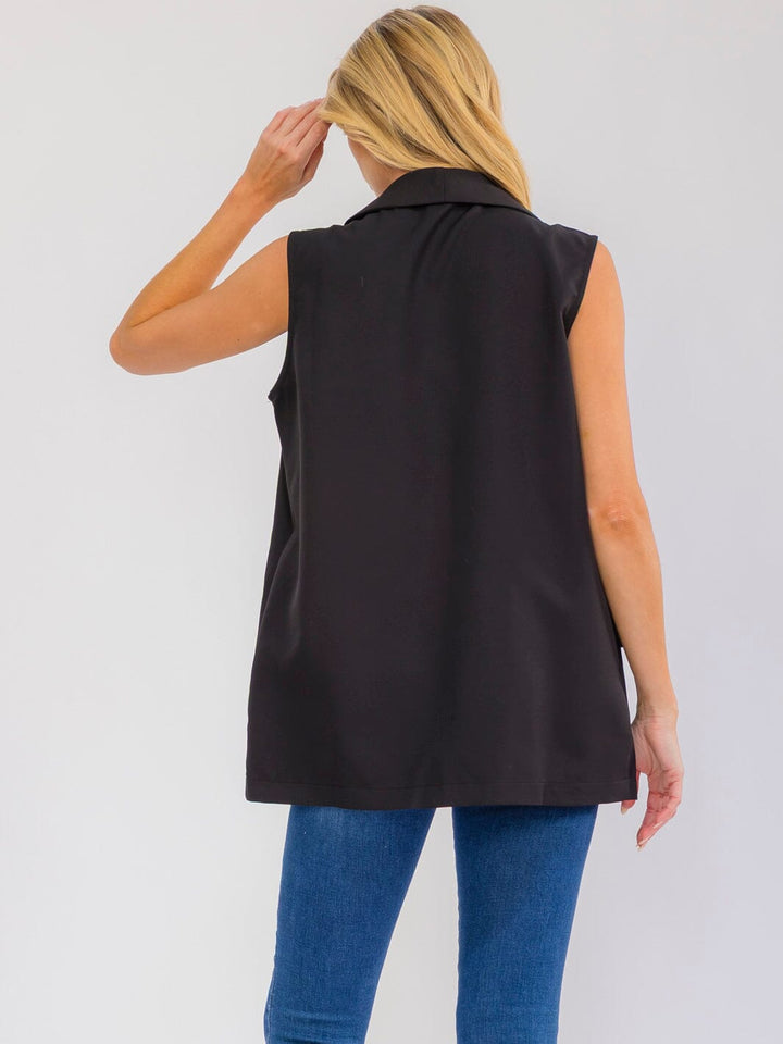 WOMENS SLEEVELESS OPEN FRONT POCKETS BLAZER
