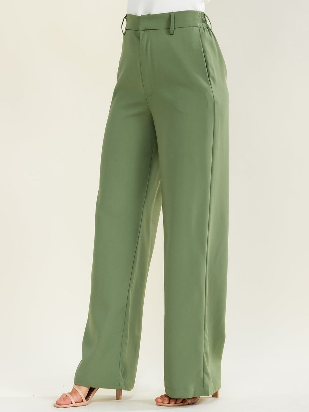 ENTRO WOMEN'S BUTTON CLOSURE POCKETS WIDE LEG PANTS