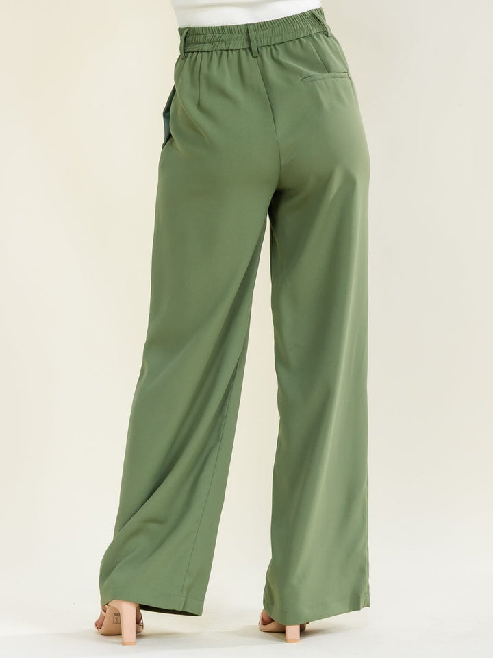 ENTRO WOMEN'S BUTTON CLOSURE POCKETS WIDE LEG PANTS