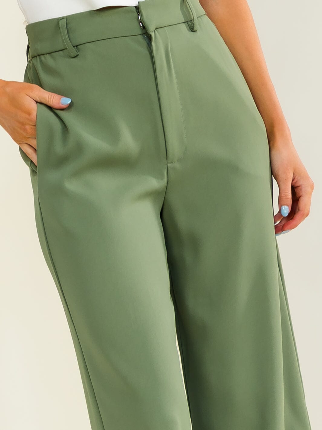 ENTRO WOMEN'S BUTTON CLOSURE POCKETS WIDE LEG PANTS