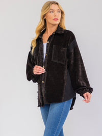 WOMEN'S LONG SLEEVE BUTTON UP FRONT POCKETS HIGH-LOW CONTRAST JACKET