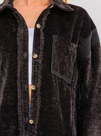 WOMEN'S LONG SLEEVE BUTTON UP FRONT POCKETS HIGH-LOW CONTRAST JACKET