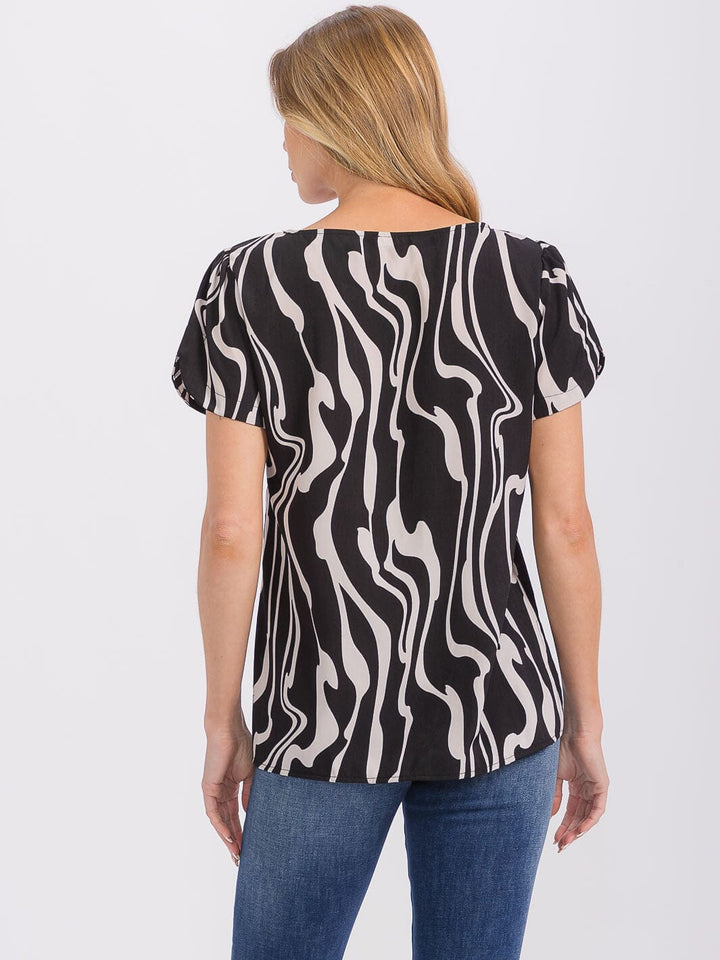 WOMEN'S SHORT SLEEVE PRINT DETAILED BLOUSE