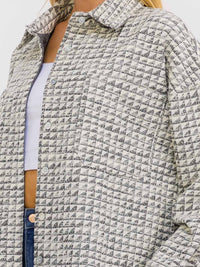 WOMEN'S LONG SLEEVE BUTTON UP FRONT POCKETS SHIMMER TWEED JACKET