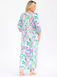 PLUS SIZE 3/4 SLEEVE FRONT POCKETS FLORAL PRINT MAXI DRESS