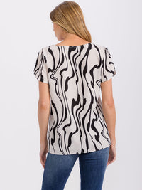 WOMEN'S SHORT SLEEVE PRINT DETAILED BLOUSE