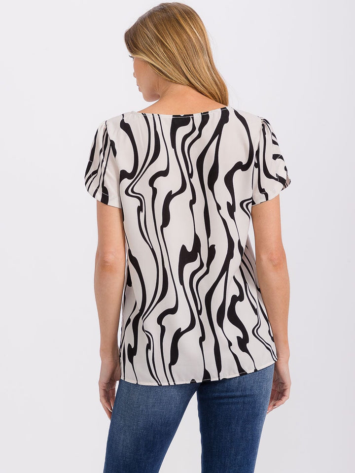 WOMEN'S SHORT SLEEVE PRINT DETAILED BLOUSE