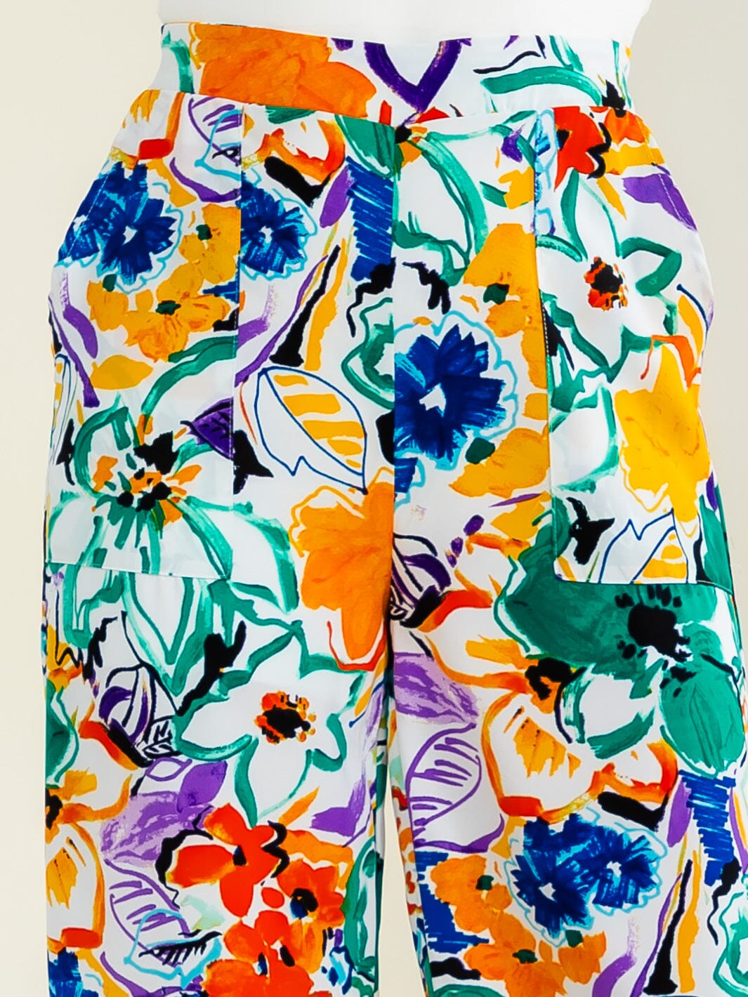 ENTRO WOMEN'S ELASTIC WAIST FRONT POCKETS FLORAL PRINT WIDE LEG PANTS