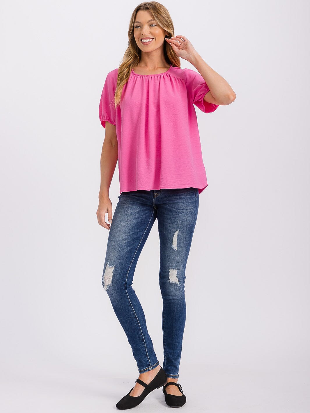 WOMEN'S SHORT SLEEVE LOOSE FIT TUNIC BLOUSE