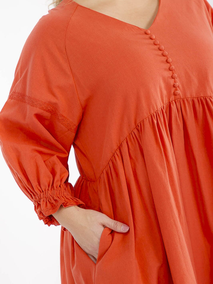 PLUS SIZE 3/4 SLEEVE V-NECK FRONT POCKETS LOOSE FIT LINEN MAXI DRESS