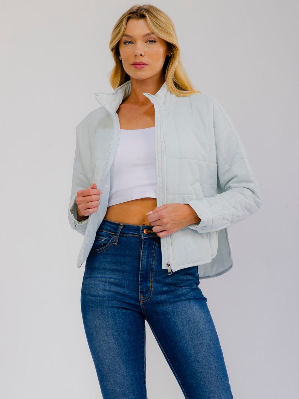 WOMEN'S LONG SLEEVE ZIP UP FRONT POCKETS PADDED JACKET