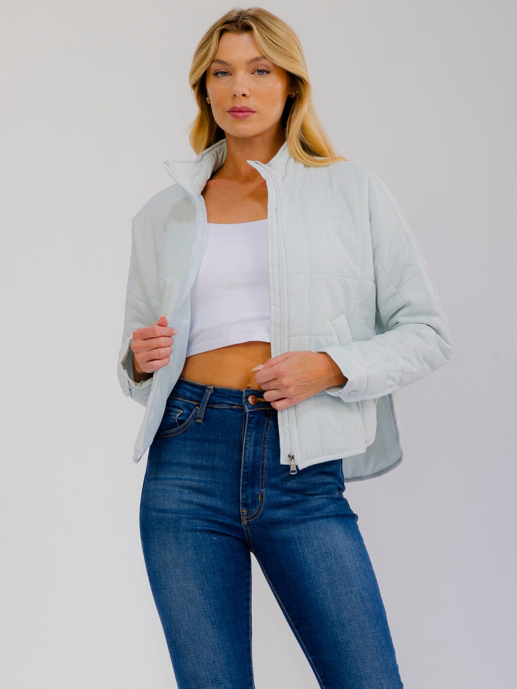 WOMEN'S LONG SLEEVE ZIP UP FRONT POCKETS PADDED JACKET