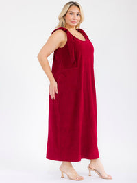 PLUS SIZE SLEEVELESS FRONT POCKETS CORDUROY MAXI DRESS