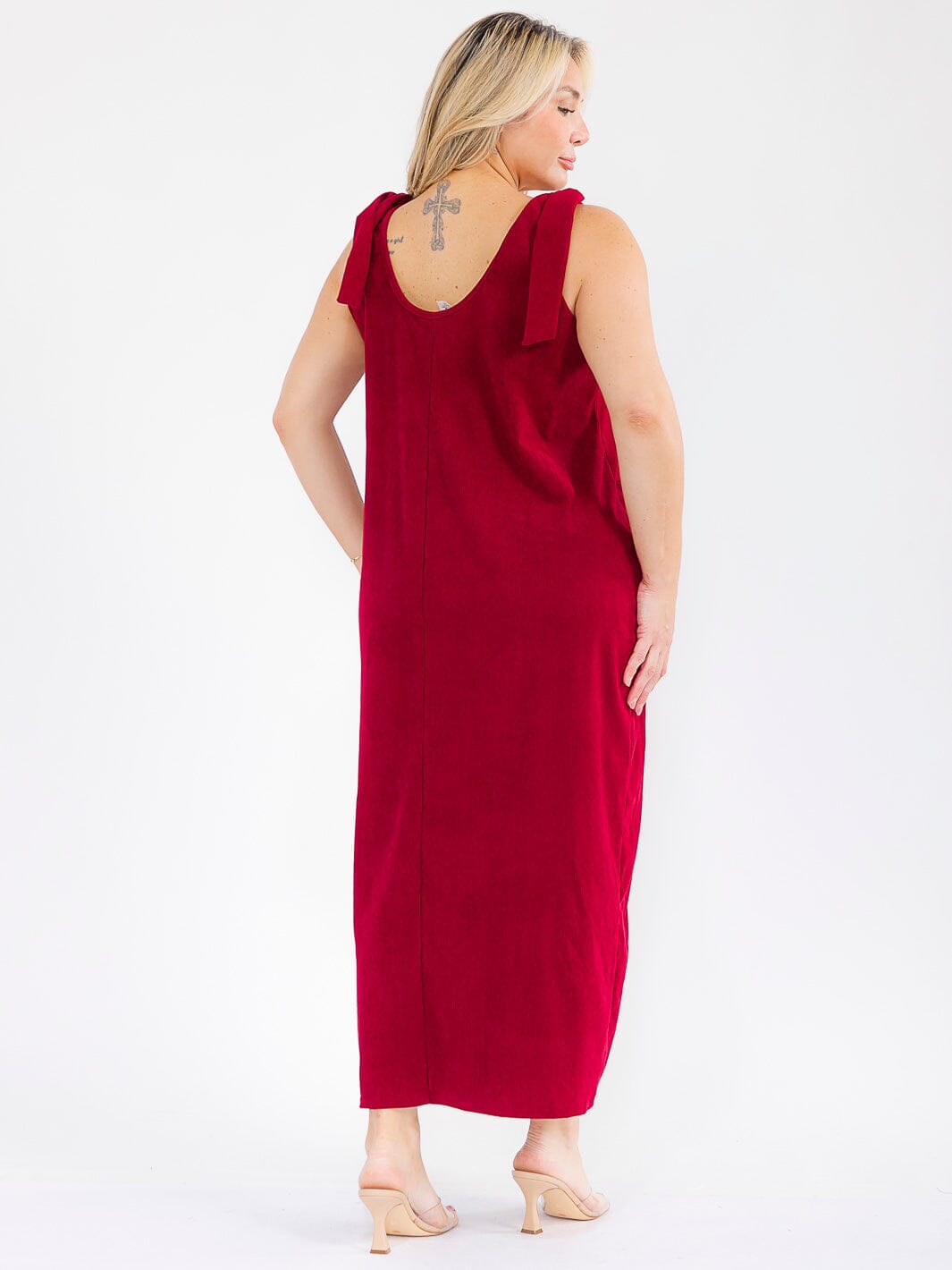 PLUS SIZE SLEEVELESS FRONT POCKETS CORDUROY MAXI DRESS