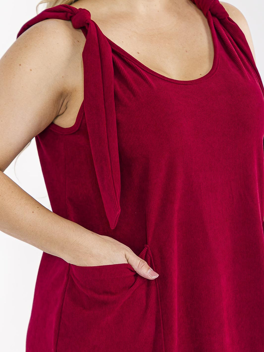 PLUS SIZE SLEEVELESS FRONT POCKETS CORDUROY MAXI DRESS