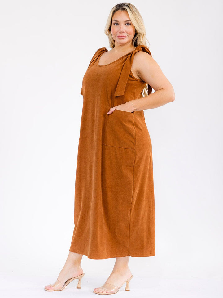 PLUS SIZE SLEEVELESS FRONT POCKETS CORDUROY MAXI DRESS