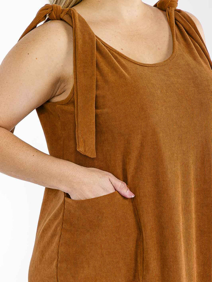 PLUS SIZE SLEEVELESS FRONT POCKETS CORDUROY MAXI DRESS