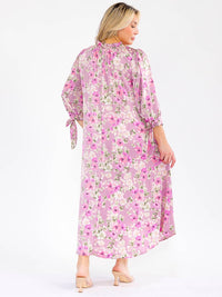 PLUS SIZE 3/4 SLEEVE FRONT POCKETS FLORAL PRINT MAXI DRESS
