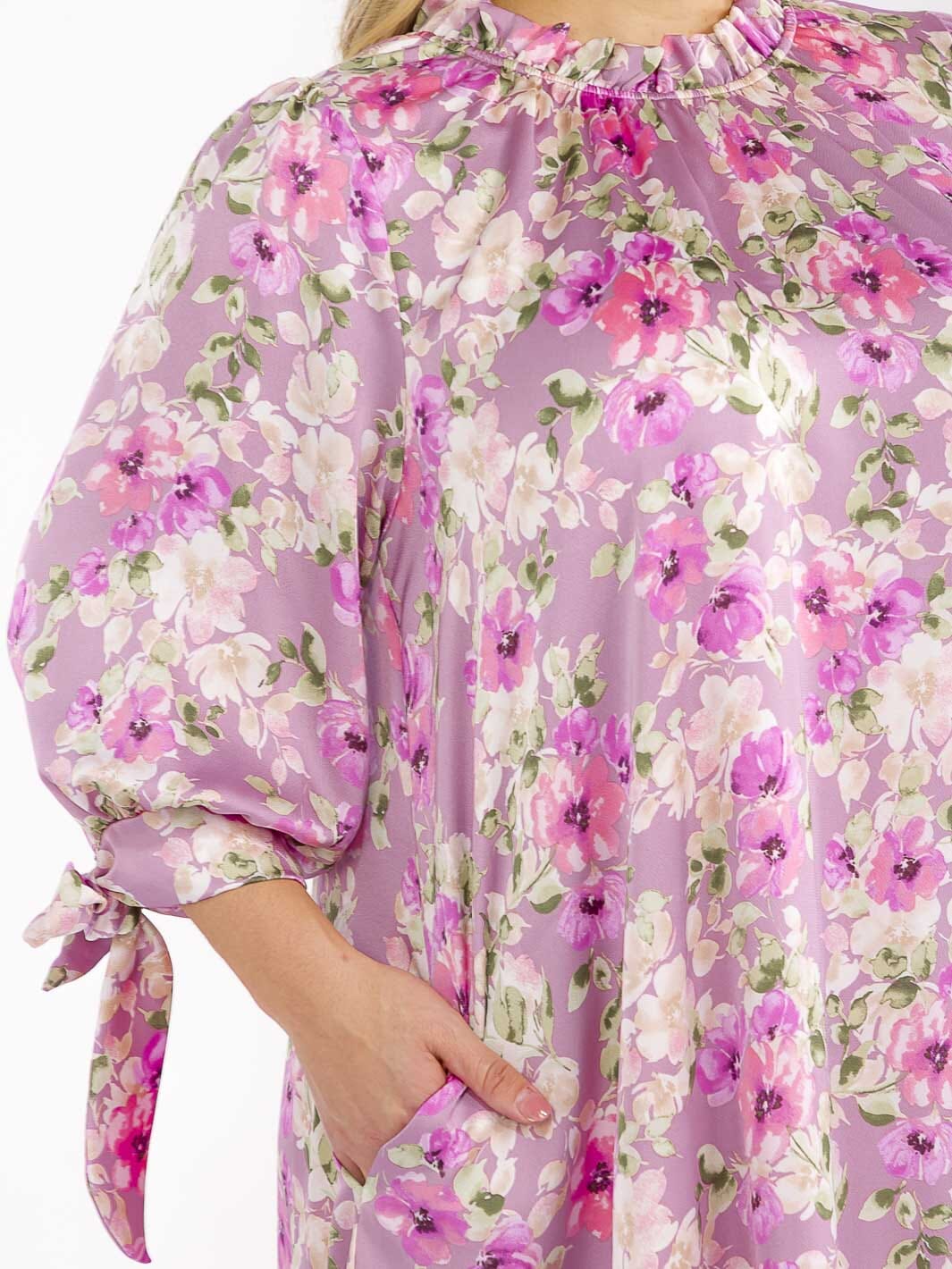 PLUS SIZE 3/4 SLEEVE FRONT POCKETS FLORAL PRINT MAXI DRESS