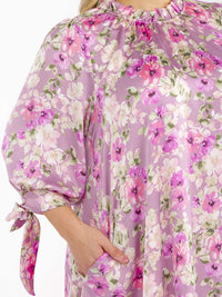 PLUS SIZE 3/4 SLEEVE FRONT POCKETS FLORAL PRINT MAXI DRESS