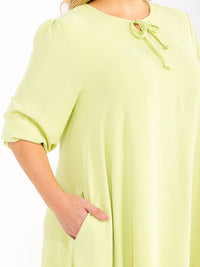 PLUS SIZE 3/4 SLEEVE RUFFLE BOTTOM HEM FRONT POCKETS LOOSE FIT MAXI DRESS