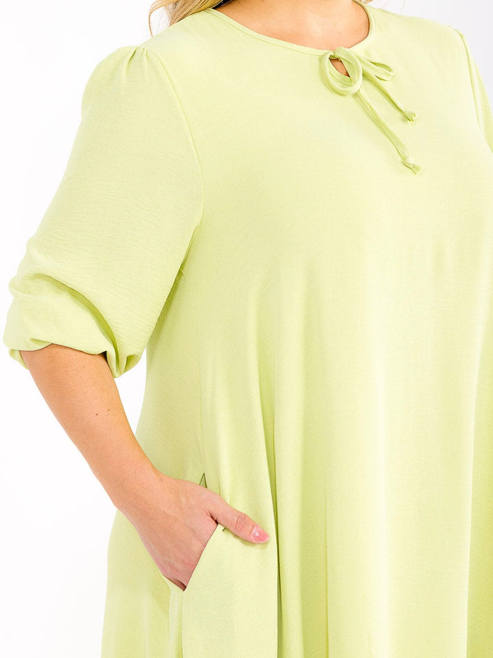 PLUS SIZE 3/4 SLEEVE RUFFLE BOTTOM HEM FRONT POCKETS LOOSE FIT MAXI DRESS