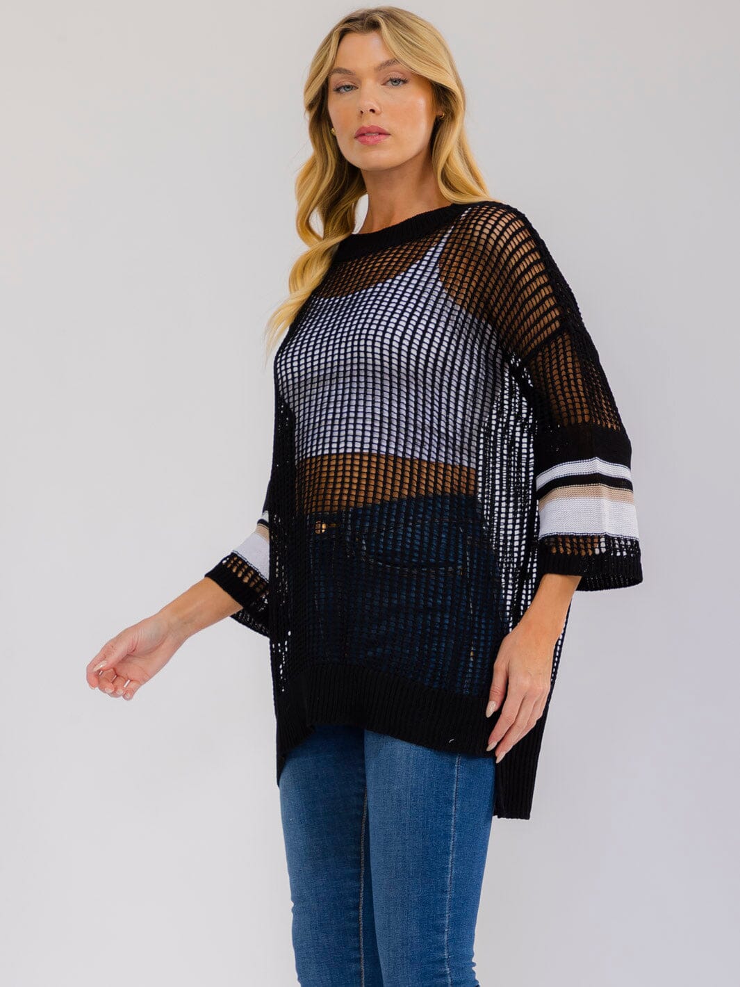 WOMEN'S SHORT SLEEVE KNIT PULLOVER COVER UP TOP