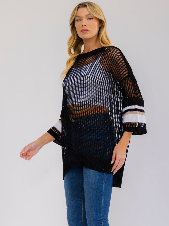 WOMEN'S SHORT SLEEVE KNIT PULLOVER COVER UP TOP