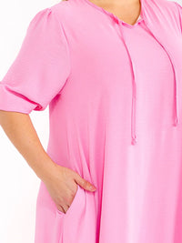 PLUS SIZE 3/4 SLEEVE RUFFLE BOTTOM HEM FRONT POCKETS LOOSE FIT MAXI DRESS