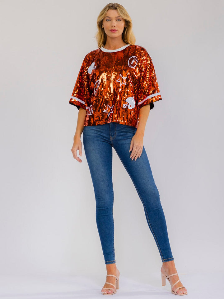WOMEN'S SHORT SLEEVE FOOTBALL SEQUINS TOP