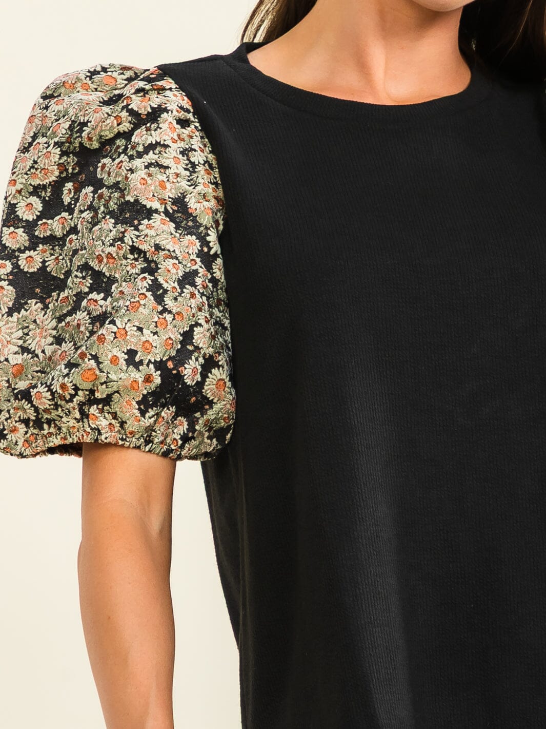 ENTRO WOMEN'S SHORT PUFF SLEEVE FLORAL PRINT CONTRAST BLOUSE