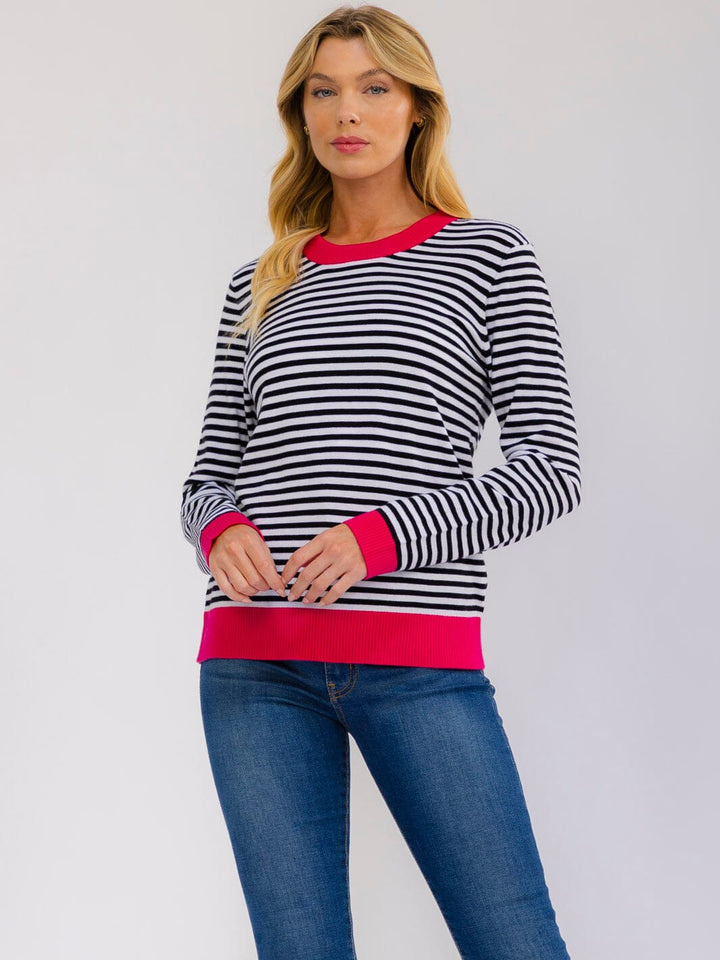 WOMEN'S LONG SLEEVE COLORBLOCK STRIPES TOP
