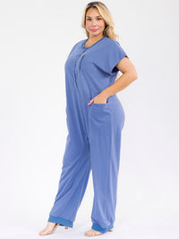 PLUS SIZE SHORT SLEEVE BUTTON UP FRONT POCKETS JOGGER LEG JUMPSUIT