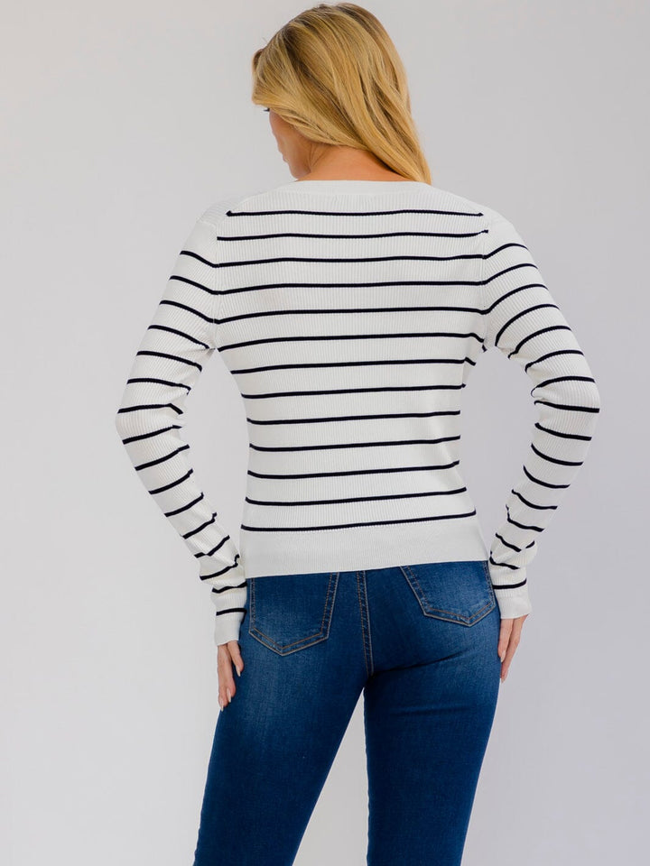 WOMEN'S LONG SLEEVE FRONT POCKETS COLORBLOCK STRIPES RIBBED TOP
