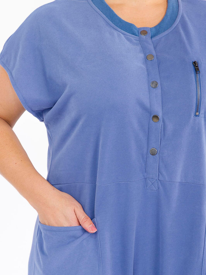 PLUS SIZE SHORT SLEEVE BUTTON UP FRONT POCKETS JOGGER LEG JUMPSUIT