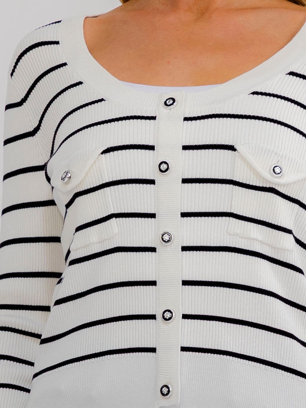 WOMEN'S LONG SLEEVE FRONT POCKETS COLORBLOCK STRIPES RIBBED TOP