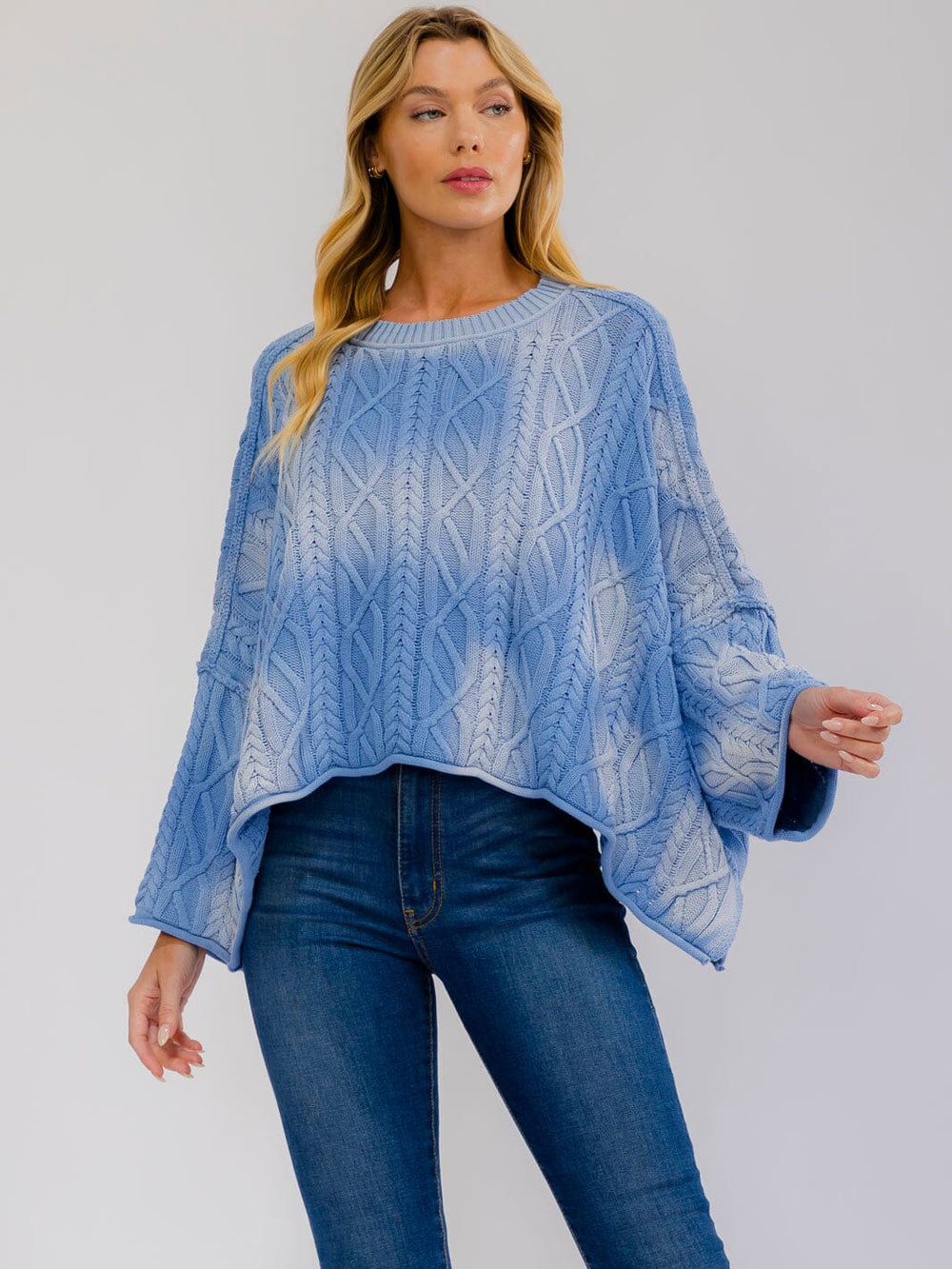 WOMEN'S LONG SLEEVE TIE DYE CABLE RIBBED PULLOVER SWEATER