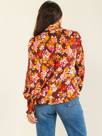 ENTRO WOMEN'S LONG SLEEVE BUTTON UP FLORAL PRINT BLOUSE