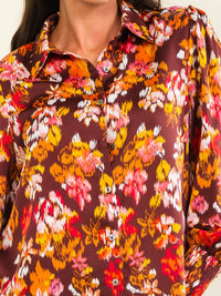 ENTRO WOMEN'S LONG SLEEVE BUTTON UP FLORAL PRINT BLOUSE