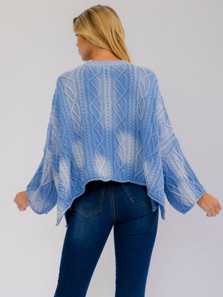 WOMEN'S LONG SLEEVE TIE DYE CABLE RIBBED PULLOVER SWEATER