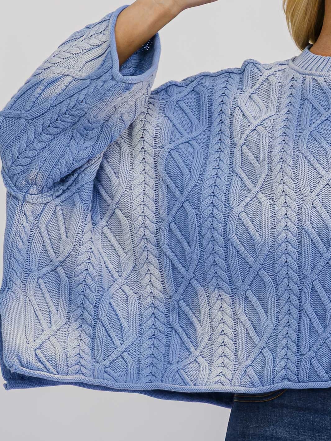WOMEN'S LONG SLEEVE TIE DYE CABLE RIBBED PULLOVER SWEATER