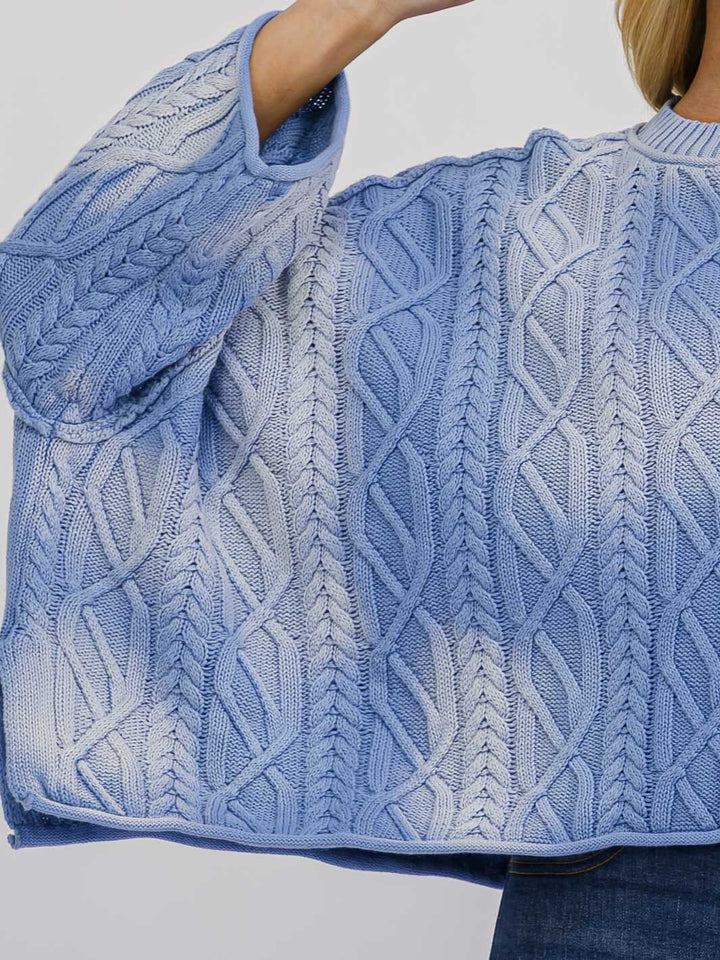 WOMEN'S LONG SLEEVE TIE DYE CABLE RIBBED PULLOVER SWEATER